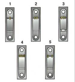 Метки на крышках коренных подшипников (счет опор ведется от передней части двигателя) и условный номер блока цилиндров двигателя
